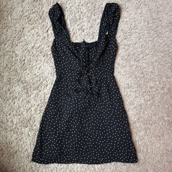 Reformation Black Mini Dress with Gold Polka Dots - Picture 3 of 9